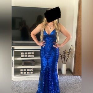 Royal blue sequin prom dress